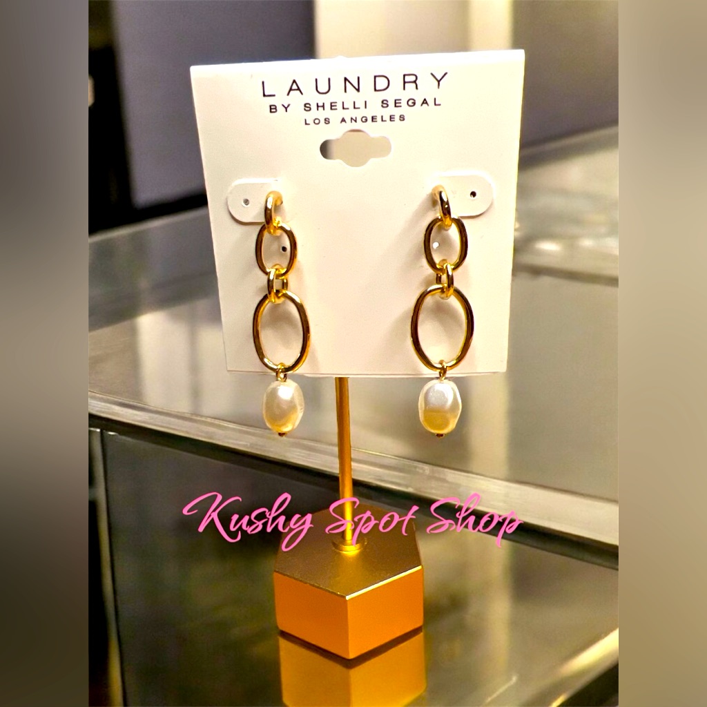 Laundry By Shelli Segal Gold Link And Cream Faux Pearl Fashion Earrings Nwt 17$